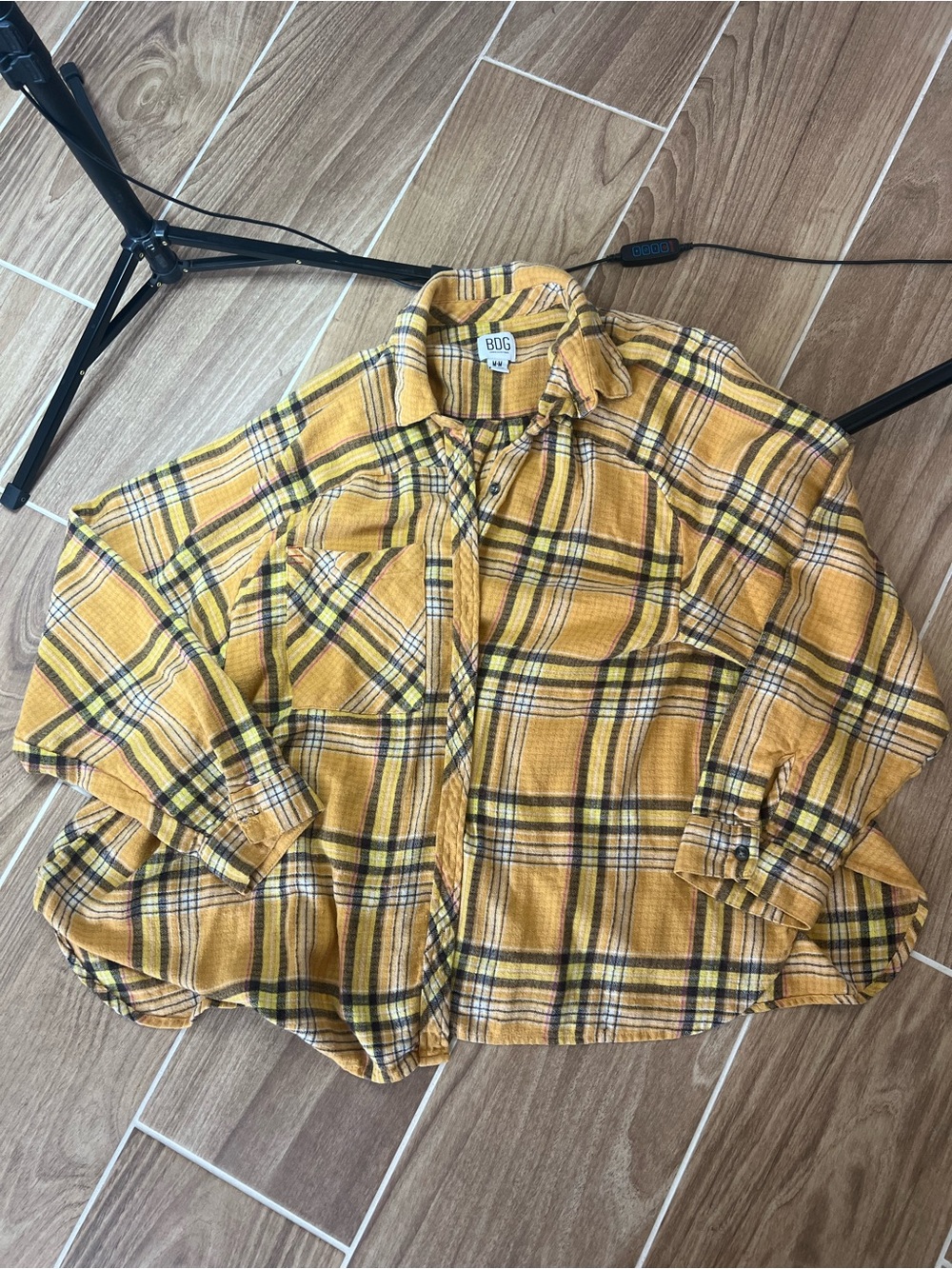 BDG Urban Outfitters Oversized Yellow Plaid Flannel Shacket Button Down